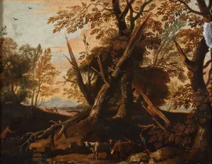 Landskap by Andrea Locatelli Oil Painting