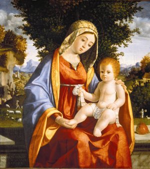 Madonna and Child in Landscape by Andrea Previtali Oil Painting