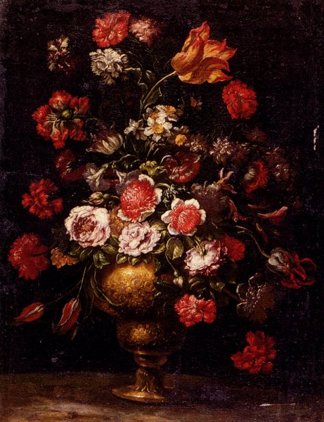 Still Life of Flowers in a Gilt Vase by Andrea Scacciati - Hand-Painted Oil Painting Reproduction