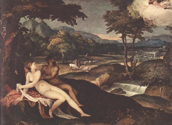 Landscape with Jupiter and Io by Andrea Schiavone - Hand-Painted Oil Painting Reproduction