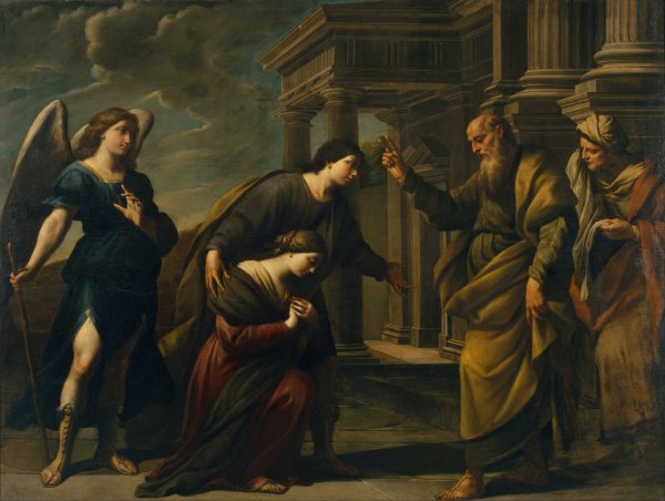 Main Product Photo of Raguel's Blessing of her Daughter Sarah before Leaving Ecbatana with Tobias  Painting by Andrea Vaccaro