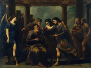 Tobias Heals his Blind Father by Andrea Vaccaro Oil Painting