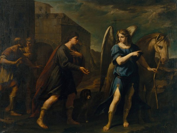 Main Product Photo of Tobias Meets the Archangel Raphael  Painting by Andrea Vaccaro