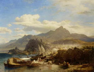 A Busy Town on the Levantine Coast painting by Andreas Achenbach