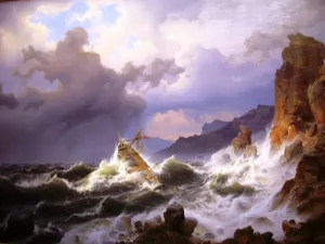 A Tempest off the Norwegian Coast by Andreas Achenbach - Oil Painting Reproduction