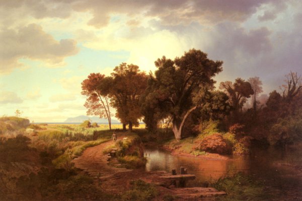 Main Product Photo of Autumn Morning in the Pontine Swamps Painting by Andreas Achenbach