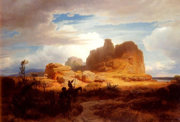Main Product Photo of Don Quixote and Sancho Panza Painting by Andreas Achenbach