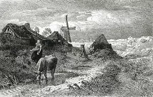 Dutch Landscape with Woman and Cow Oil painting by Andreas Achenbach