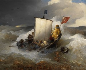 Fischerboot auf sturmischer See by Andreas Achenbach Oil Painting