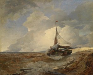 Fischerboot in Seenot by Andreas Achenbach Oil Painting