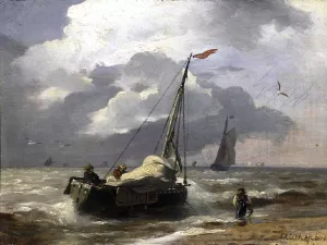 Fishermen Returning by Andreas Achenbach - Oil Painting Reproduction