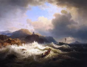In Rough Waters by Andreas Achenbach Oil Painting