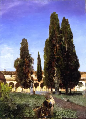 Italian Cloister Garden by Andreas Achenbach Oil Painting