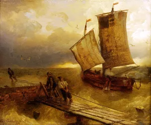 Landing of Fishing Boats by Andreas Achenbach Oil Painting