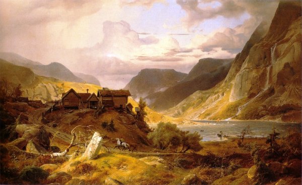 Main Product Photo of Landscape in the Norwegian Mountains Painting by Andreas Achenbach