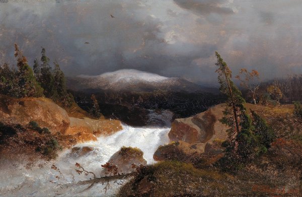 Norwegische Berglandschaft by Andreas Achenbach - Hand-Painted Oil Painting Reproduction