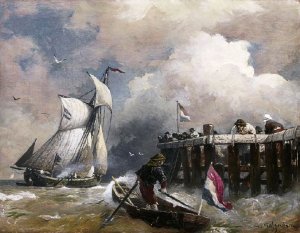 On the Dutch Coast by Andreas Achenbach Oil Painting