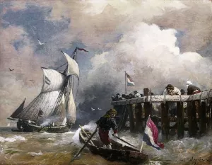 On the Dutch Coast by Andreas Achenbach Oil Painting