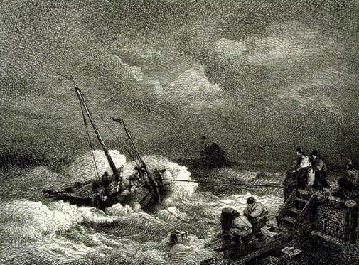 Pulling in a Boat by Andreas Achenbach - Hand-Painted Oil Painting Reproduction