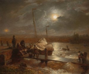 Return at full moon by Andreas Achenbach Oil Painting