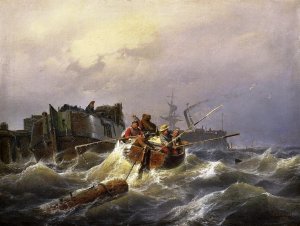 Rowing Boat in a Harbor by Andreas Achenbach Oil Painting