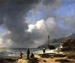 Ship in the Surf Before a Rocky Coast by Andreas Achenbach Oil Painting