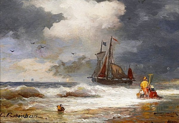Shrimp Fishermen on the Beach by Andreas Achenbach - Hand-Painted Oil Painting Reproduction