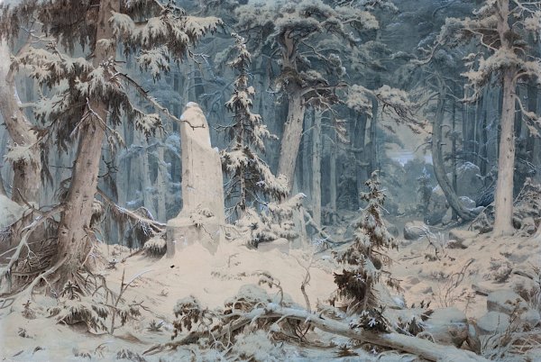 Snowy Forest  by Andreas Achenbach - Hand-Painted Oil Painting Reproduction