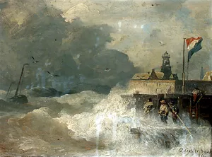Storm On The Coast by Andreas Achenbach Oil Painting