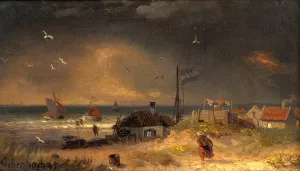 Storm on the Dutch Coast by Andreas Achenbach - Oil Painting Reproduction