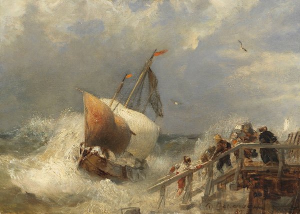 Sturm am Hafen  by Andreas Achenbach - Hand-Painted Oil Painting Reproduction