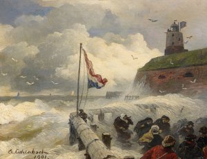 Sturmische Brandung an der Mole by Andreas Achenbach Oil Painting