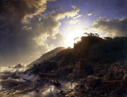 Sunset after a Storm on the Coast of Sicily by Andreas Achenbach - Hand-Painted Oil Painting Reproduction