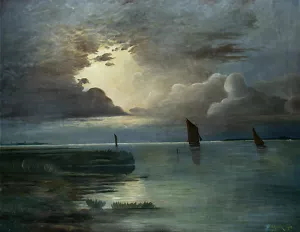 Sunset on the Sea with Thunderstorm by Andreas Achenbach - Oil Painting Reproduction