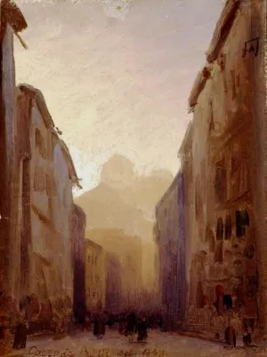 The Corso in Rome by Andreas Achenbach Oil Painting