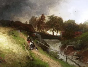 Westfalian Mill near Capenberg by Andreas Achenbach - Oil Painting Reproduction