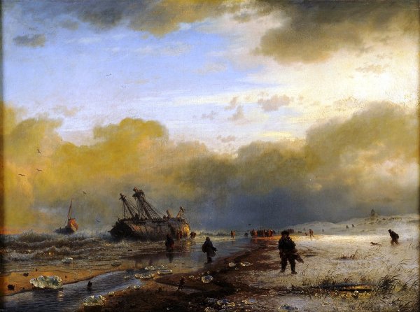 Main Product Photo of Winter on the Dutch Coast Painting by Andreas Achenbach