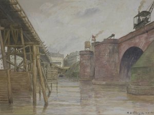 Alte Mainbrucke und Notbrucke, July 26, 1914 by Andreas Bernhard Sohngen Oil Painting