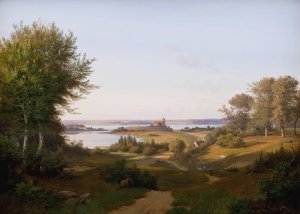 View of the Hill at Skanderborg Castle, Jutland, and the Memorial to frederik VI by Andreas Juuel Oil Painting