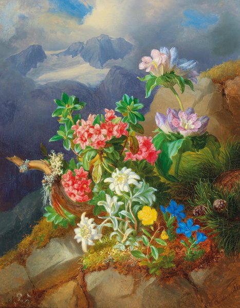Alpine flowers by Andreas Lach - Hand-Painted Oil Painting Reproduction