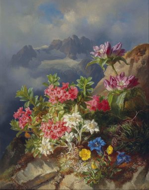 Still Life With Alpine Flowers by Andreas Lach Oil Painting