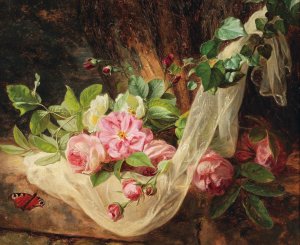Still Life With Roses On A Forest Floor by Andreas Lach Oil Painting
