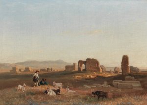 A Southern Landscape with Ruins, with Goats and Shepherds by Andreas Marko Oil Painting