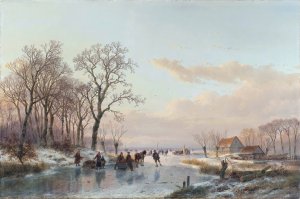 A Frozen Canal near the River Maas by Andreas Schelfhout Oil Painting