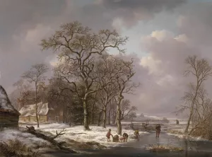 Figures In A Winter Landscape Oil painting by Andreas Schelfhout