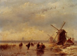 Frozen Winter Landscape Oil painting by Andreas Schelfhout