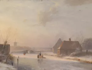Hollandische Winterlandschaft by Andreas Schelfhout Oil Painting