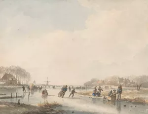 Landschap met schaatsenrijders by Andreas Schelfhout Oil Painting
