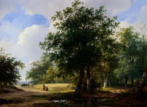 Peasants In A Cornfield Oil painting by Andreas Schelfhout