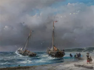 Unloading the catch Oil painting by Andreas Schelfhout